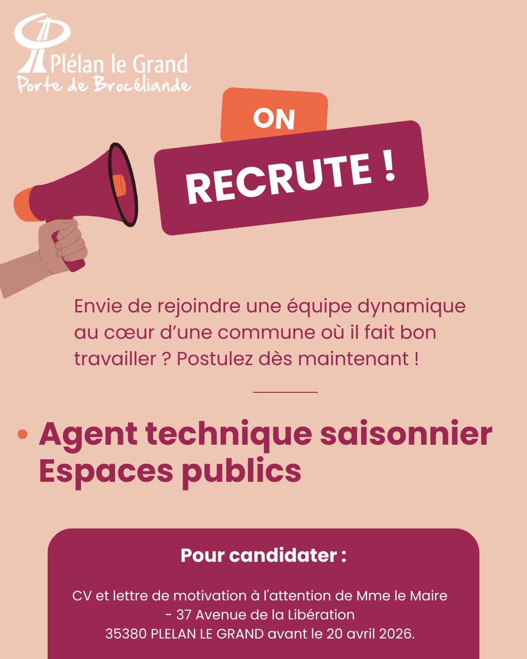 Annonce Saisonnier Agent technique Espaces publics