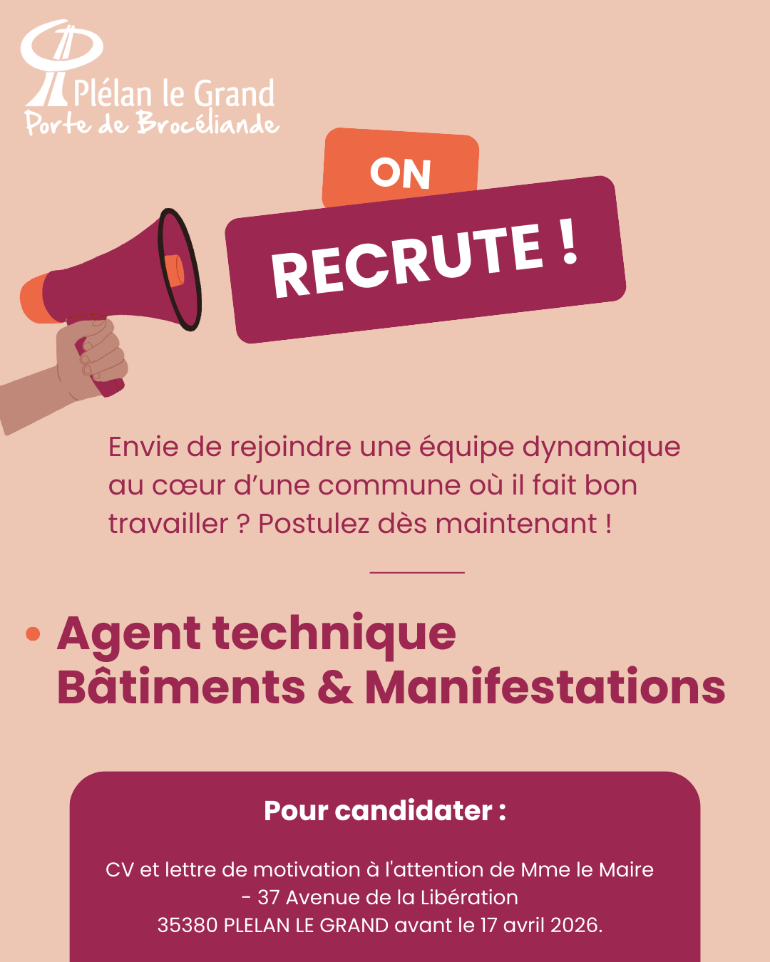 Publication instagram recrutement entreprise offre emploi moderne classique digital orange bordeaux (1)